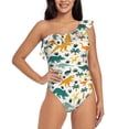 thumbnail image 2 of Yiaed Dinosaurs and Tropical Leaves Print Women One Piece Swimsuits Tummy Control One Shoulder Bathing Suits Pattern Ruffle Swimwear-Medium, 2 of 8