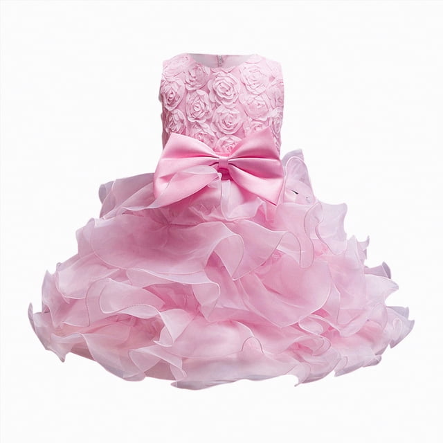 NIEWTR Flower Girl Robe en Tulle Satin pour Invité de Mariage, Fête, Anniversaire, Princesse, Concours, Enfants, Robe de Soirée (Rose, 4-5 Ans)