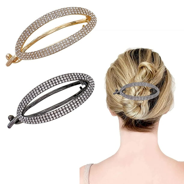 Pinzas para el pelo para mujer, 2 uds., pinzas para el pelo francesas para cabello grueso, pinza para el pelo de pico de pato con purpurina ovalada plana de Metal con diamantes de imitación grandes TUNC Sencillez