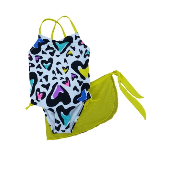 Joe Boxer Girls White Heart Print Swimming Suit  Swim With Skirt Coverup Set 4