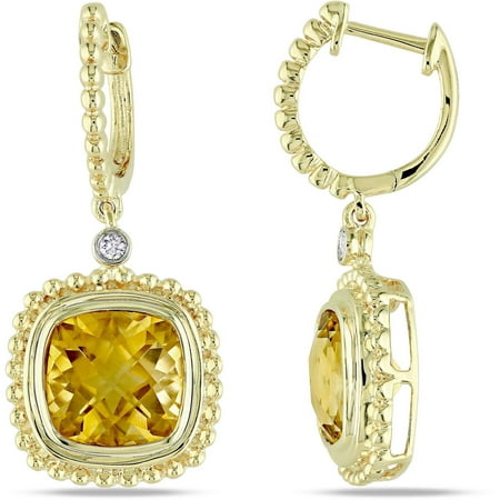 Tangelo 5-4/5 Carat T.G.W. Citrine and Diamond-Accent 14kt Yellow Gold Halo Dangle Earrings