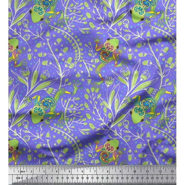 Soimoi Polyester Crepe Fabric Dot,Leaves & Lizard Reptile Printed Fabric 1 Yard 42 Inch Wide