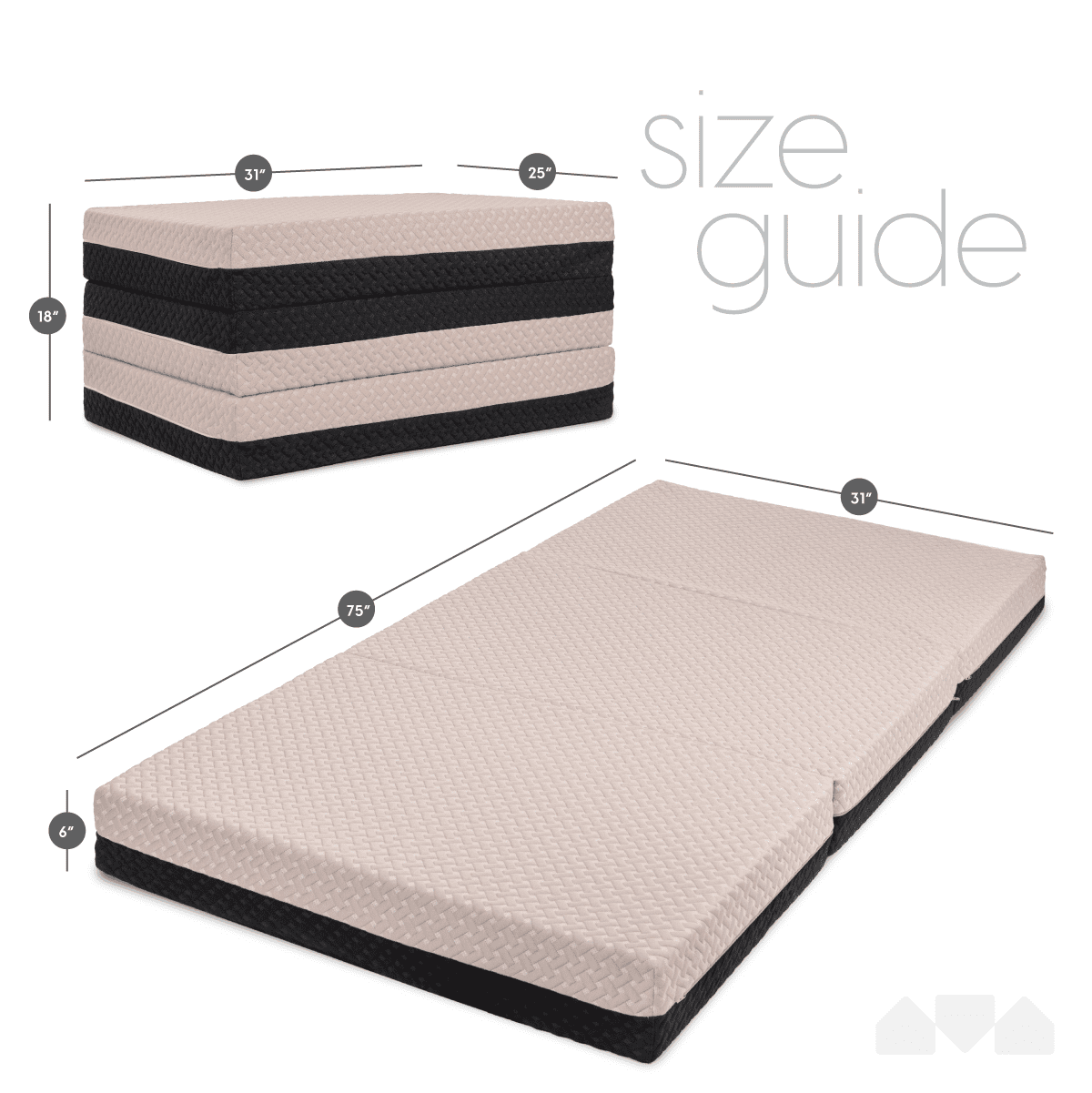 Milliard Dual Sided Premium Tri Folding Mattress, Memory Foam with Waterproof Washable Cover, Cot (75" x 31" x 6")