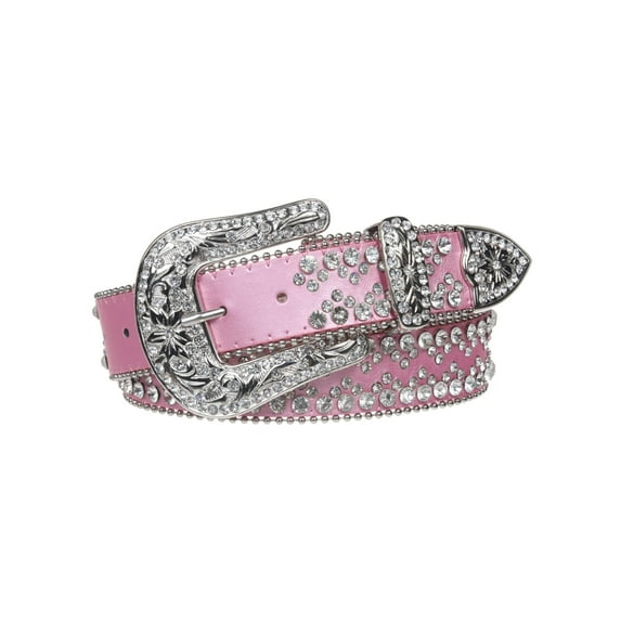 Snap On Western Cowgirl Rhinestone Studded Metallic Leather Belt
