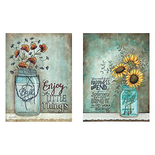 Two 12x16 Wall Art Prints Ball Mason Jars Sunflowers Poppies Com - Mason Jar Wall Art Prints