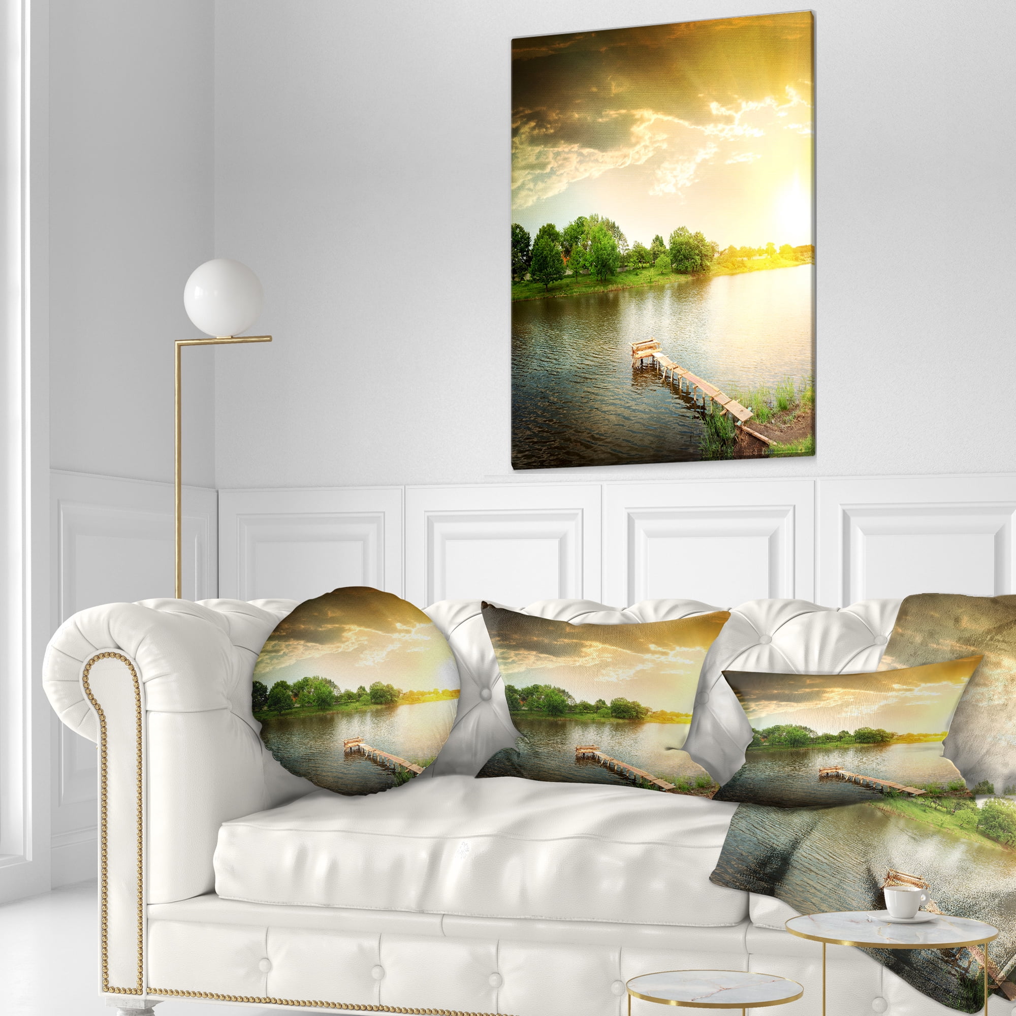 Designart Lake Under Evening Sun - Landscape Photo Throw Pillow - 12x20
