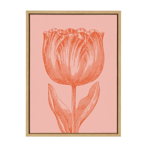 Kate and Laurel Sylvie Tulip in Pink and Orange Framed Canvas Wall Art by Apricot and Birch 18x24 Natural Floral Art for Wall