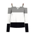 thumbnail image 4 of V Neck Long Sleeve Shirts for Women Cold Shoulder Tee Solid Graphic Color Block Casual Plus Size Tunic Tops Fashion Pullover(Gray,XXXL), 4 of 5