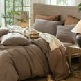 thumbnail image 4 of MooMee Wavy Striped Duvet Cover Set Cal-King 100% Washed Cotton Linen Like Textured Breathable 3-Piece (Brown, 104"x98"), 4 of 7