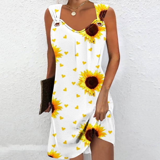 Puntoco Vestidos Mujer Verano Impreso Cuello Redondo Casual Sin Mangas Vestido De Tirantes