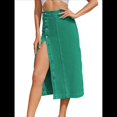 thumbnail image 2 of Falda Vaquera Midi Informal con Abertura para Mujer, Elástica, de Cintura Alta, Deshilachada y Abotonada Verde Verde M, 2 of 9