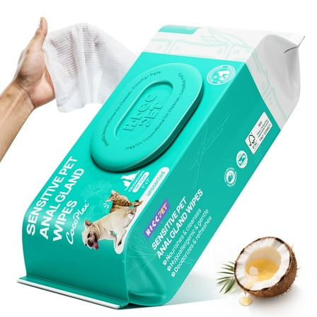 HICC Pet Sensitive Anal Gland Wipes for Dogs and Cats - 100 Count - Cleansing and Deodorizing