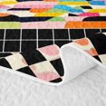 thumbnail image 5 of Castle Fairy Boho Tropical Courtyard Twin Quilt Set 2 Pieces,Geometric Mosaic Motif Twin Coverlet Set,Pink Teal Orange,1 Bedspread and 1 Pillowcase, 5 of 7