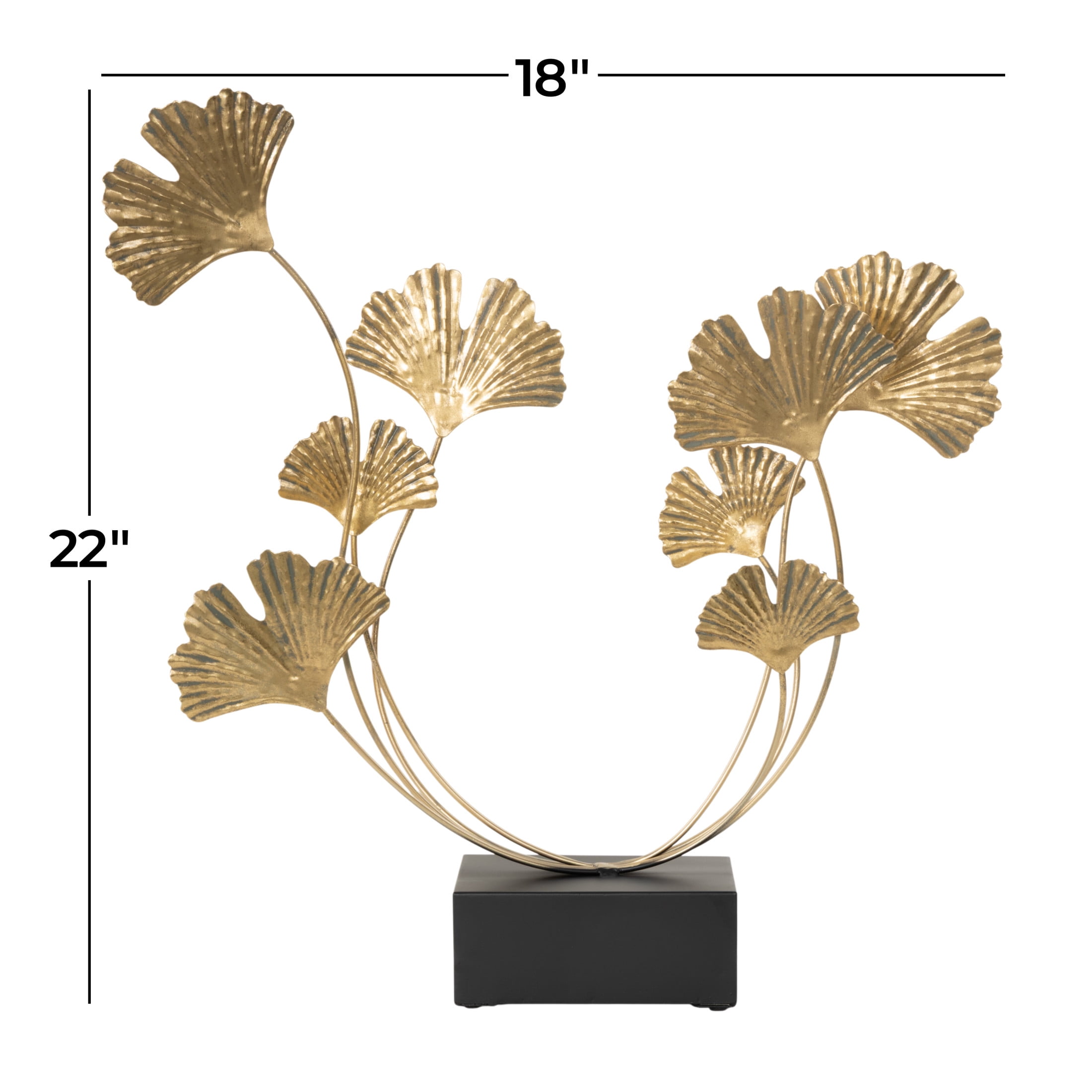 18" x 22" Gold Metal Curved Floral Sculpture, by DecMode