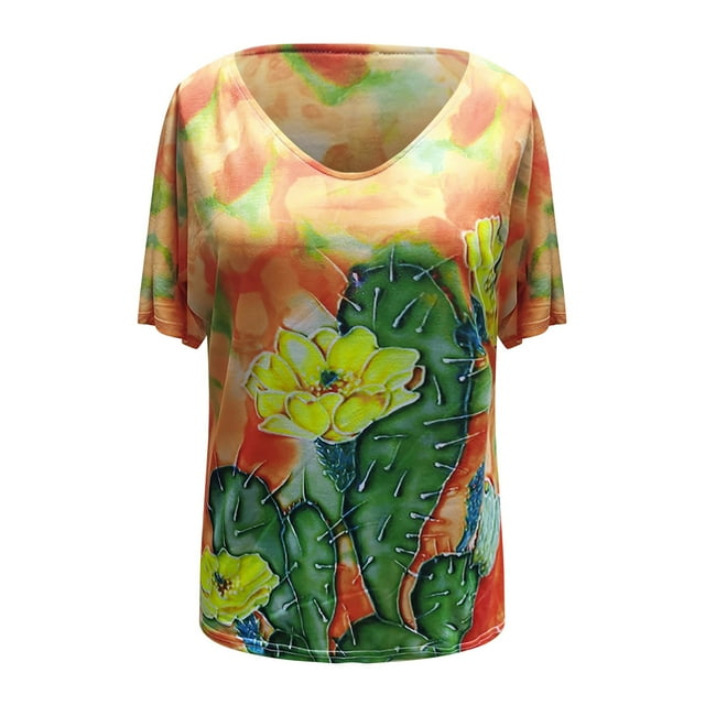 Hauts à Manches Courtes Imprimés Col en V pour Femmes Grande Taille T-Shirt Blouse