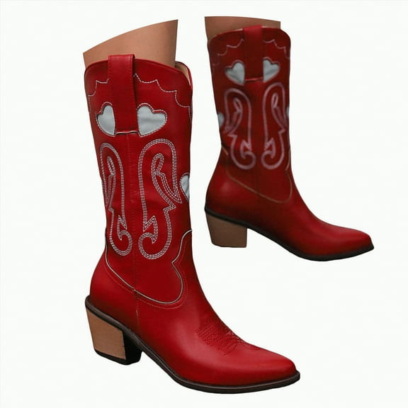 UngA Mid Calf Boots Cowboy Boots for Women Mid Calf Fashion Cowgirl Boots Red,7