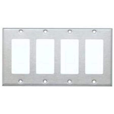 Morris Products 83140 Stainless Steel Metal Wall Plates 4 Gang Decorator - GFCI
