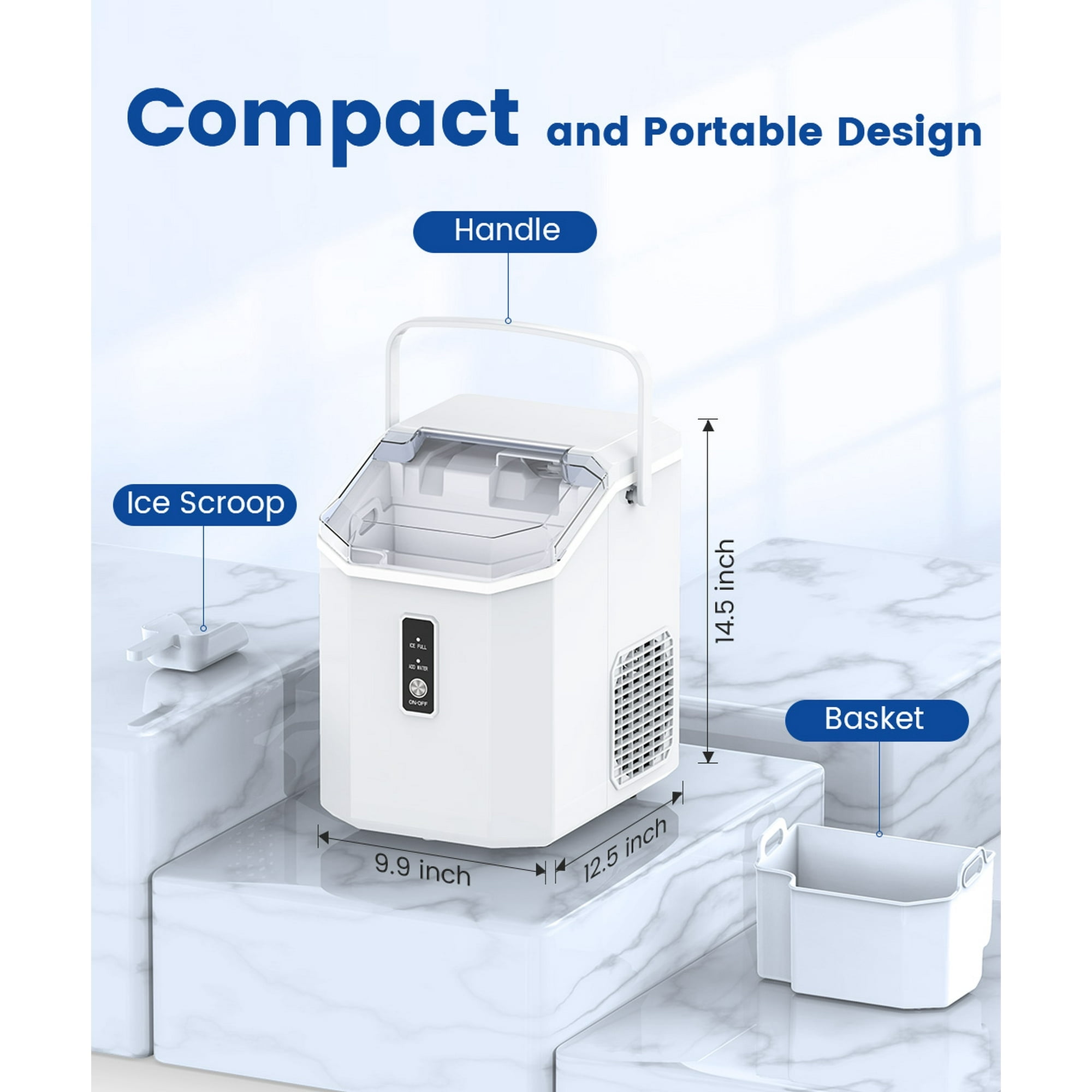 Moifoi Countertop Ice Maker, Nugget Chewable Soft Ice, 34 lbs/24 H, Auto-Cleaning, Portable/Compact, White