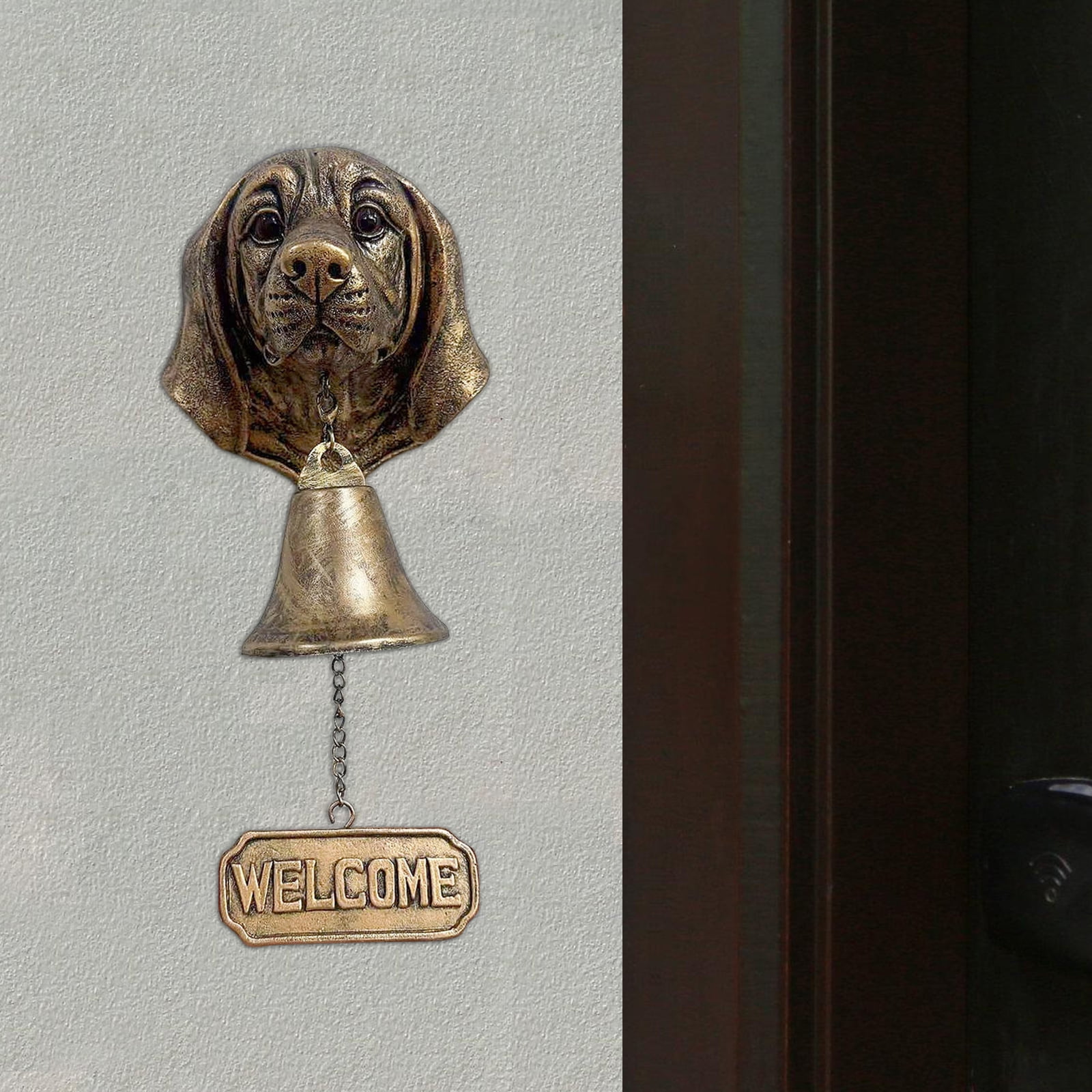Vintage Bronze Dog Head Shape Resins Welcome Doorbell Outdoor Wall Decoration For Dog Lover Home Entrance Decors
