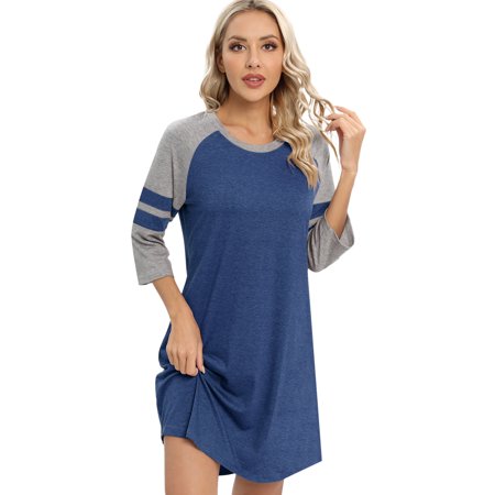 

Women s 3/4 Sleeve Nightgown Sleepshirts Loose Fit Nightshirt Calf-Length Soft House Dress Round Neck Comfy Spring Fall Sunmer Sleepwear Loungewear Plus Size Blue S-3XL
