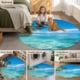 thumbnail image 6 of Summer Beach Landscape Round Living Room Rugs 5 ft, Coastal Ocean Green Palm Tree Blue Wave Sky Washable Area Rug with Non-Slip Sturdy Edge Binding Round Carpet for Entryway Kitchen Bedroom Bathroom, 6 of 9