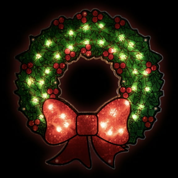 Northlight Lighted Holographic Christmas Wreath Window Silhouette Decoration - 15"