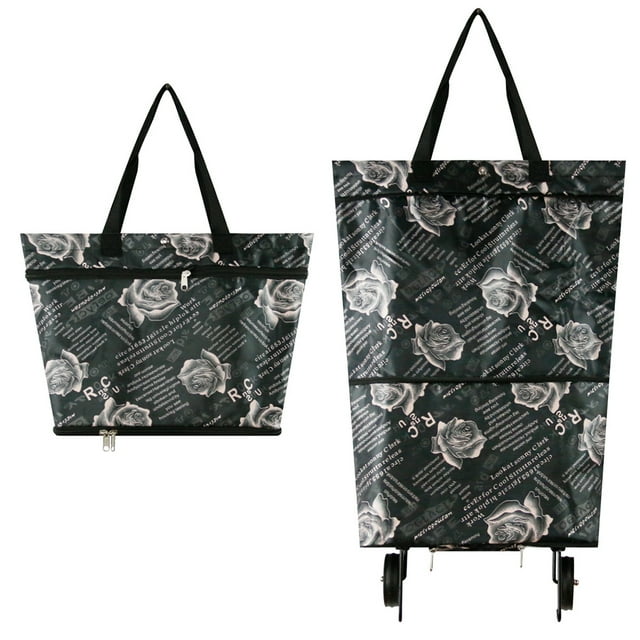 Decodeary Sac de Chariot de Courses Grand Application et à la Mode Réutilisable Pliable Imprimé Rose 1ensemble