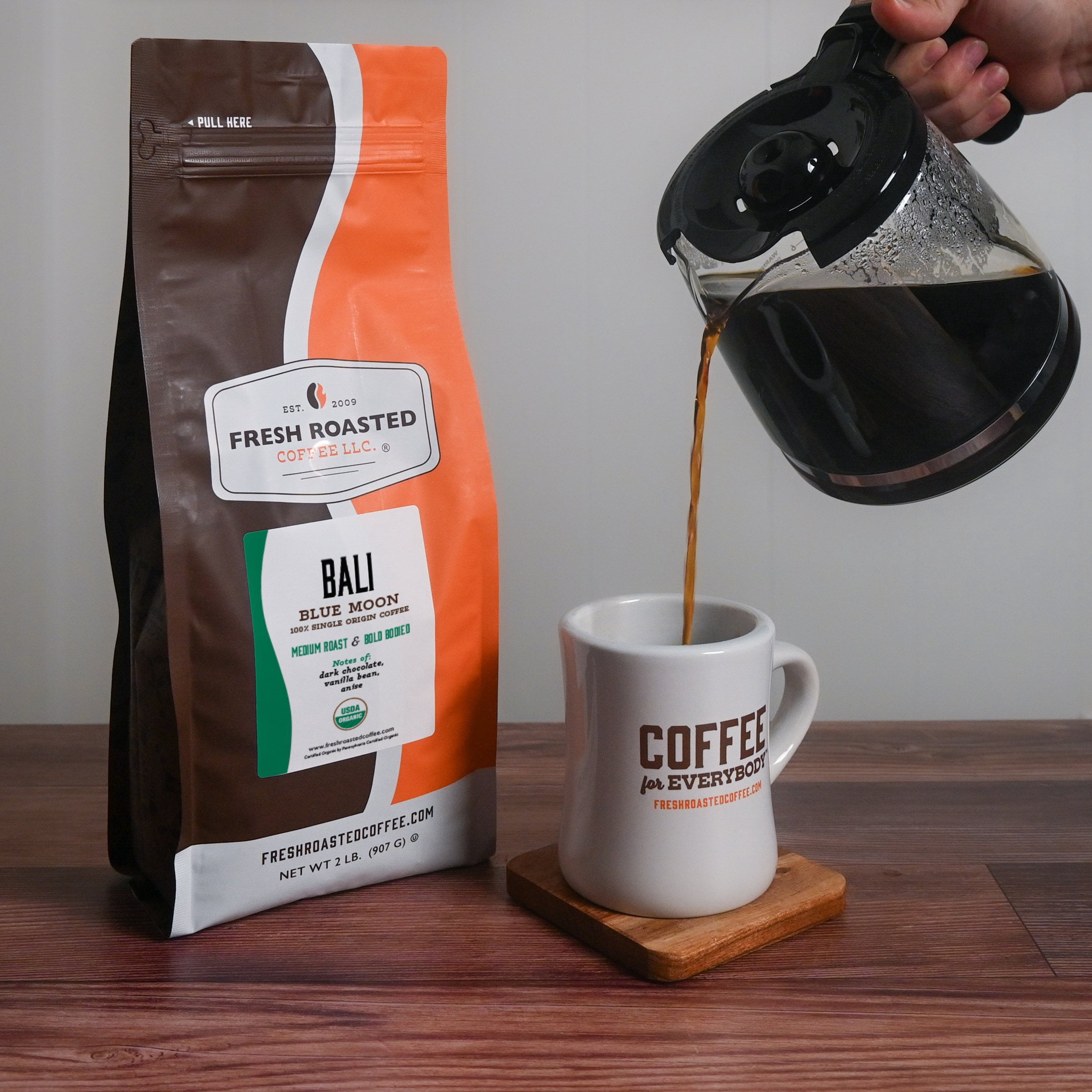 3 pack Fresh Roasted Coffee, Organic Bali Blue Moon Coffee, Medium Roast, Whole Bean, 12 oz