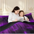 thumbnail image 4 of Manfei Modern Checkered King Size Comforter Sets,Art Grid Comforters King Size,Black Purple,Black Reversible,3 Pieces,1 Comforter and 2 Pillowcases,3 Pieces,1 Comforter and 2 Pillowcases, 4 of 7