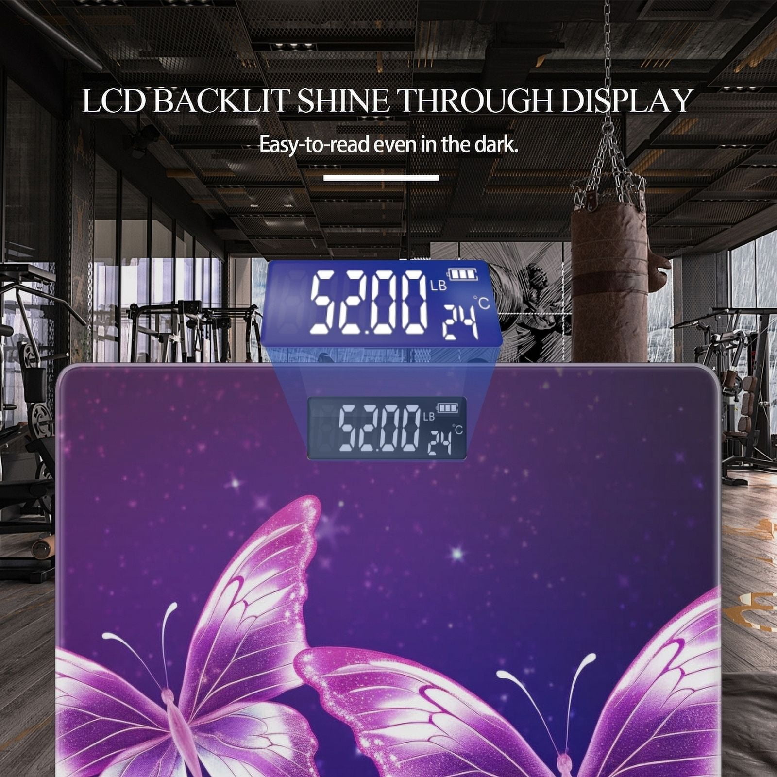 High Precision Body Weight Scale Smart Bathroom Scales with Large LCD Display(400lbs),Decorative for Bedroom-Glowing Purple Butterflies Against Background Of Stars In Space