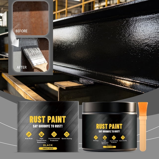 Pintura antioxido negra 100g, acabado mate negro para superficies metálicas, resistente a la intemperie, secado rápido, uso interior y exterior.