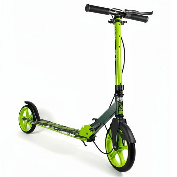 Readrun Kick Scooter for Kids, Teens & Adults – Foldable Design, 9-Inch Wheels, Adjustable 3-Level Handlebar, Max Load 220 lbs,Green