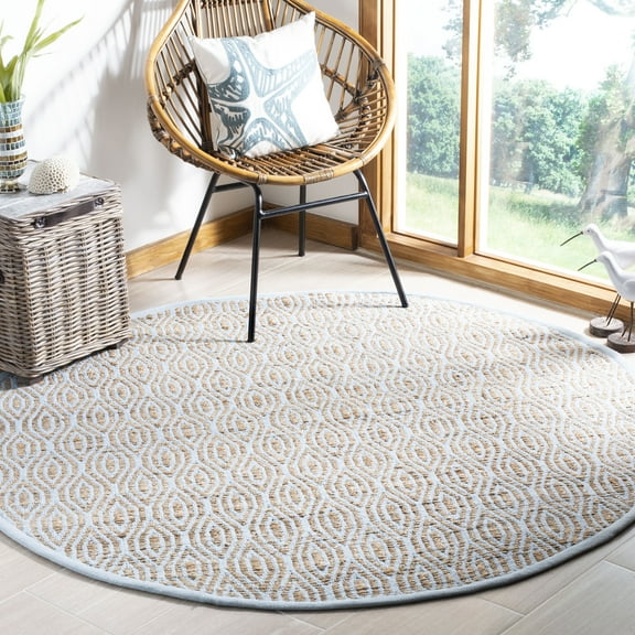 SAFAVIEH Cape Cod Kingsley Geometric Area Rug, Silver/Natural, 6' x 6' Round