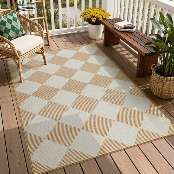 SUNDEREY 3'x5' Easy Jute Area Rugs for Entryway, Washable Non-Slip Modern Rugs for Living Room, Farmhouse Diamond Checkered Rug, Moroccan Soft Low Pile Carpet for Bedroom Office Dining Room, Beige