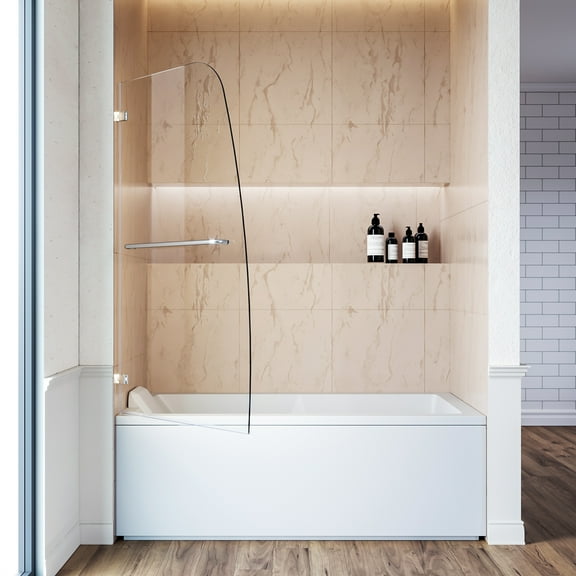 Sunny Shower Frameless Hinged 34 in.W x 58 in.H Tub Door 5/16 inch Glass Chrome Finish