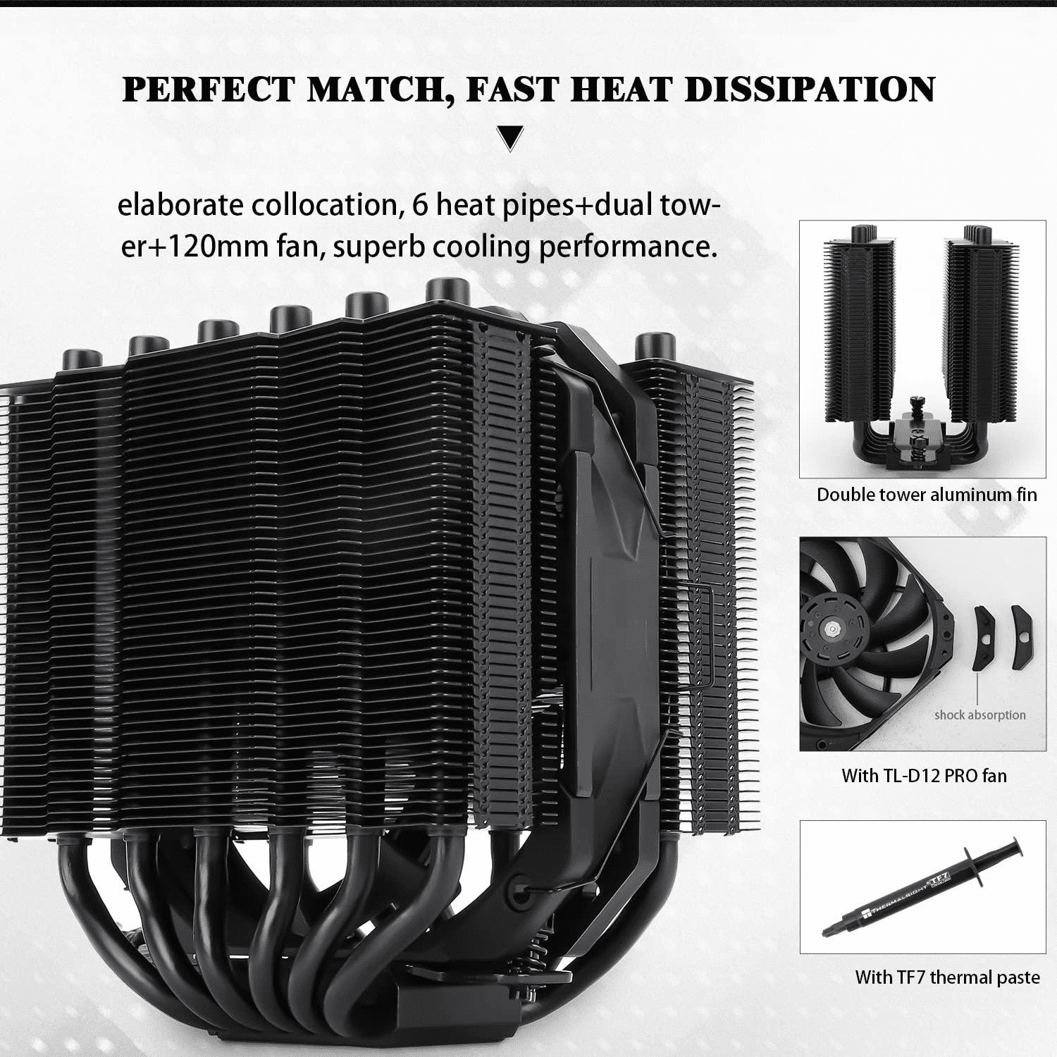 Thermalright For Silver Soul 135 Black Dual Tower CPU Air Cooler for Computer Case 6x6mm Heat Pipes Copper & Aluminum Heatsink Cover