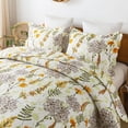 thumbnail image 3 of Travan Juego de edredón de 3 piezas, colcha acolchada, juego de colcha reversible, ligero, estampado floral, juego de cama acolchado de gran tamaño con fundas para todas las estaciones, flor amarilla,, 3 of 5