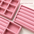 thumbnail image 5 of 4-Pack Jewelry Tray Drawer Organizer, Stackable Velvet Jewelry Storage Trays for Rings, Earrings, Necklaces and Bracelets, Pink, 8.27 x 4.92 in, 5 of 7