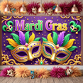 thumbnail image 6 of Colorful Feathers Mardi Gras Banner Gold Masks Carnival Display Star Decorations Purple Background Festival Backdrop for Carnival Party Festival Celebration Photo Backdrop, 6 of 9