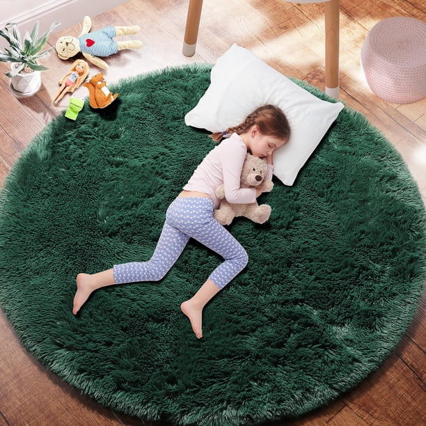Alfombra PAGISOFE redonda de 120 cm, verde oscuro, para dormitorio de niños