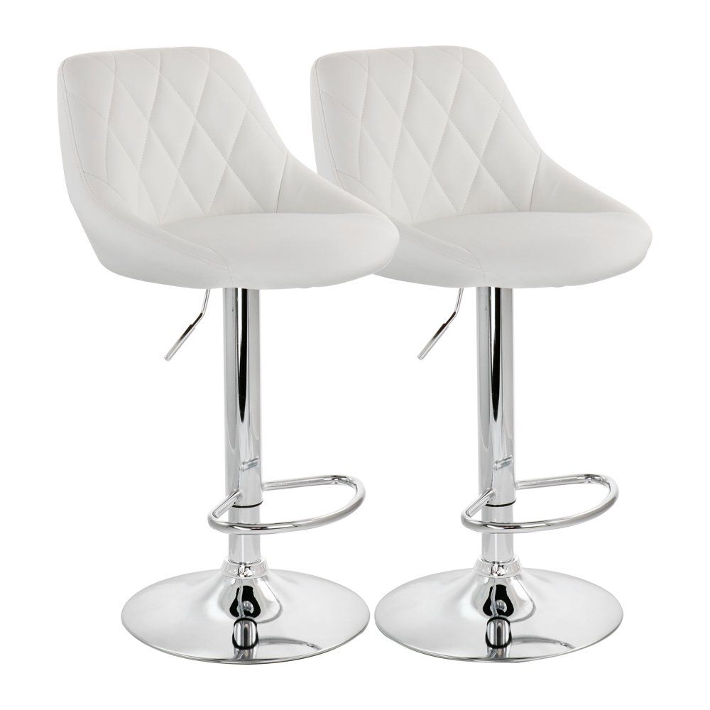 Elama 2 Piece Diamond Stitched Faux Leather Bar Stool in White with