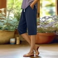 thumbnail image 2 of JJHGVB Cotton Linen Capris for Women Pedal Pushers for Women Wide Leg Capri Baggy Shorts Women Womens Linen Shorts Resort Wear for Women Workout Shorts Dress Shorts for Women Below the Knee Navy XL, 2 of 9