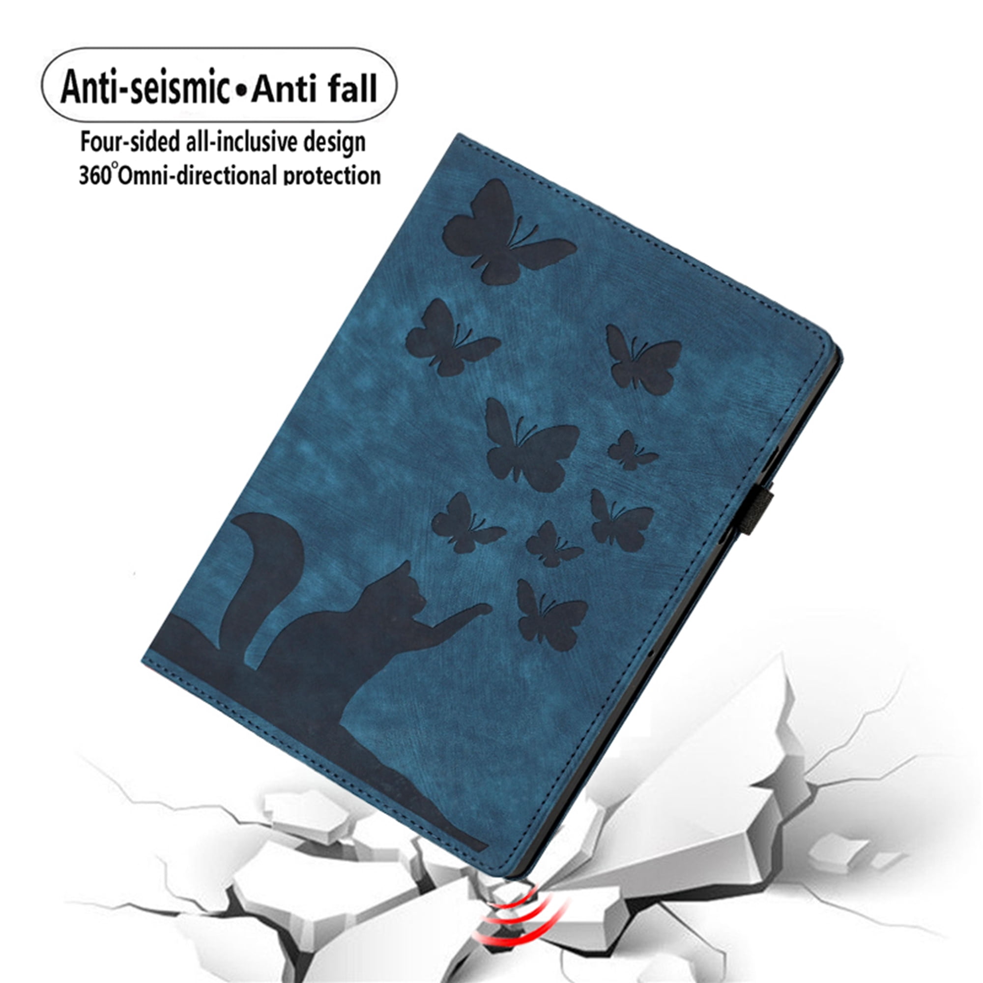 Dteck Folio Case for iPad Pro 13 Inch 2024, iPad Pro 13 (M4) Case PU Leather Embossed Butterfly & Cat Pattern Card Holder Folio Cover with Pencil Holder, Multi-Angle Viewing Stand,Blue
