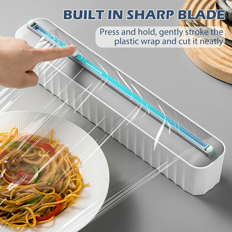 RKSTN Magnetic Plastic Wrap Dispenser with Slide Cutter, Refillable Tin  Aluminum Foil Dispenser, Reusable Sturdy ABS Cling Film Food Wrap Cutter