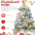 thumbnail image 3 of 2 Pack 30 inch Prelit Outdoor Pathway Christmas Tree with LED Lights, Battery Operated Snow Flocked Christmas Tree with Pine Needles Cones Balls & Berries, Frosted Urn Filler for Porch Yard Decor, 3 of 10