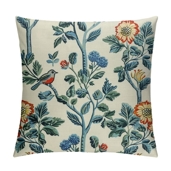 PRATYUS Blue Floral Throw Pillow Covers Light Blue Green Chinoiserie Flowers Leaves Birds Decorative Pillows Outdoor Farmhouse Cushion Case Pillowcase Sofa Bed Room Decor 12x12in