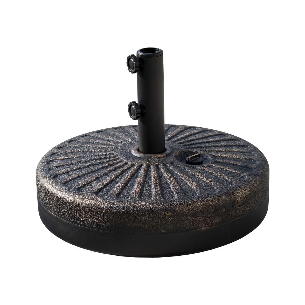 WestinTrends Paolo 9 Ft Patio Umbrella with Base Included, Market Table Umbrella with 20 Inch Fillable Bronze Round Base, Black/White