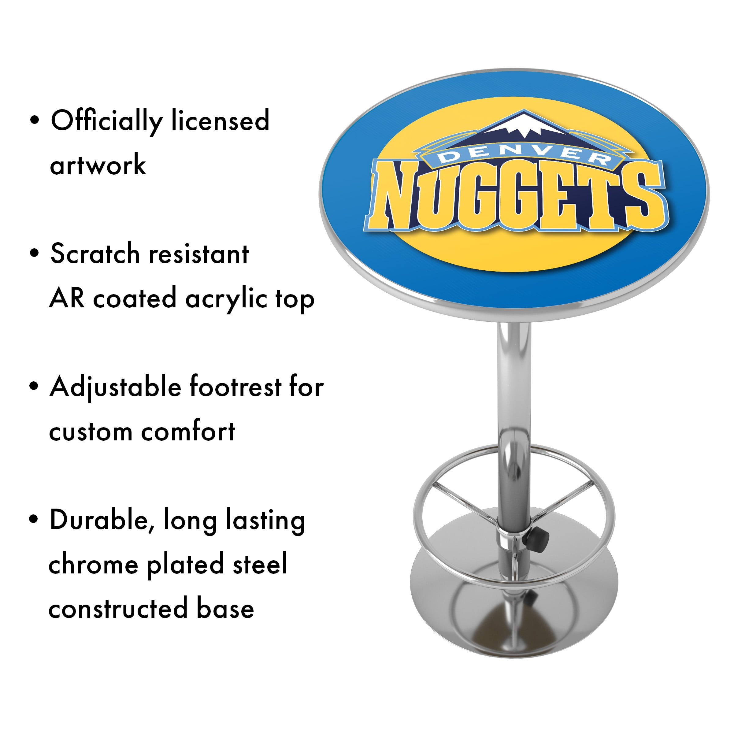 Denver Nuggets Logo Bar Table with Adjustable Footrest and Acrylic Top