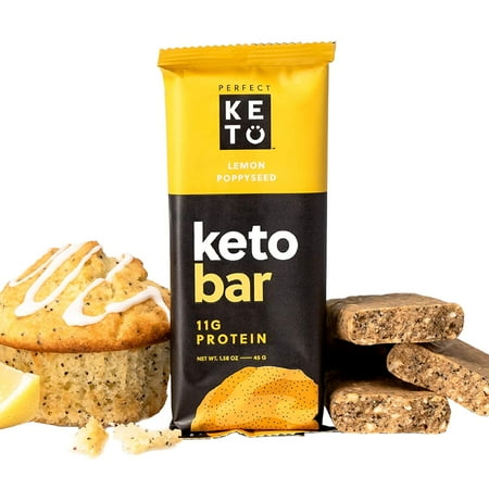 Perfect Keto Bars - The Cleanest Keto Snacks with Collagen and MCT. No Added Sugar, Keto Diet Friendly - 3g Net Carbs, 19g Fat,11g protein - Keto Diet Food Dessert (Lemon Poppyseed, 36 Bars)