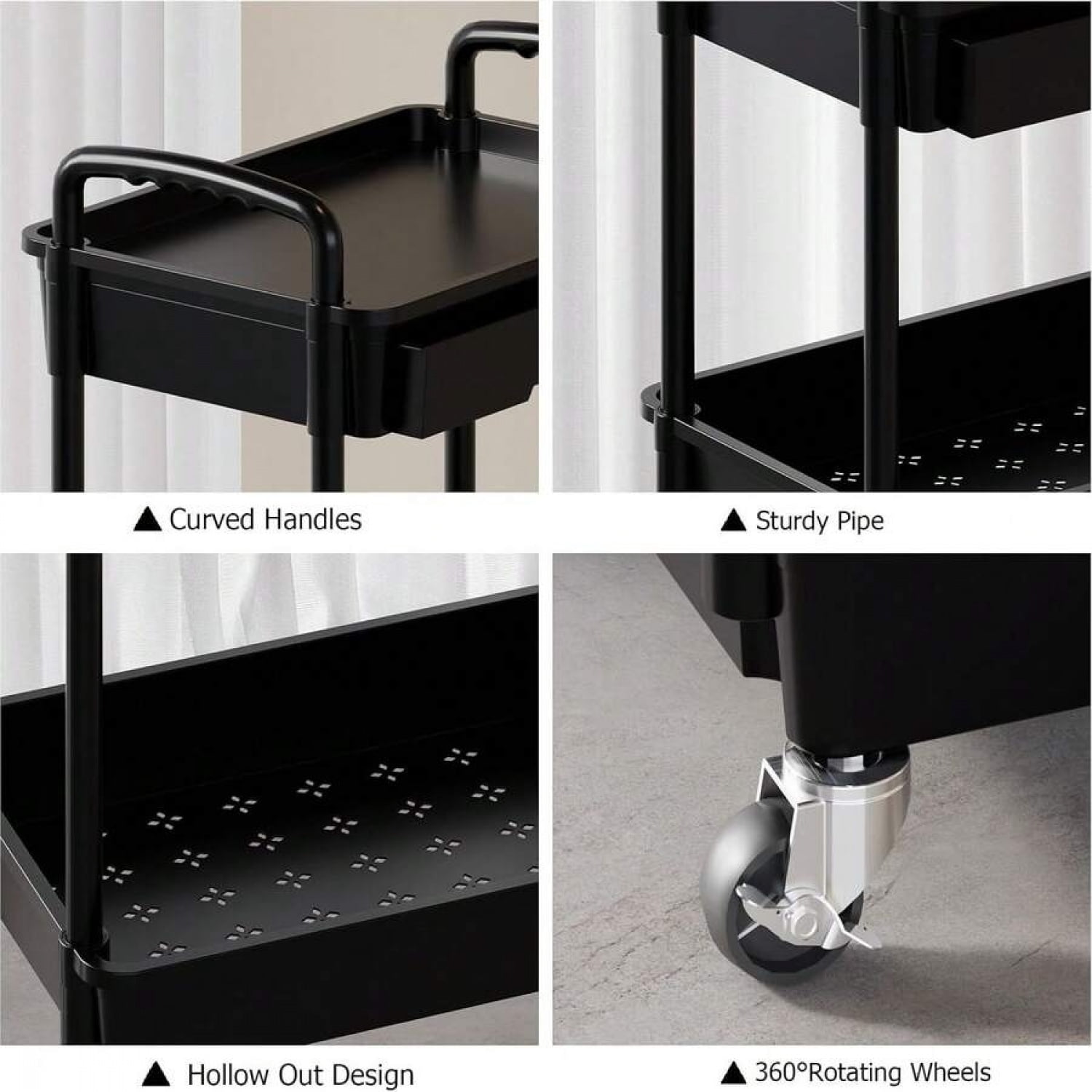 NTGFU 3 Tier Rolling Storage Cart with Drawers,Room Decor,Bathroom Decor,Rolling Utility Cart Rolling Storage Organizer Tool for Kitchen,Bathroom,Living Room,Office Outdoor Decor - Black